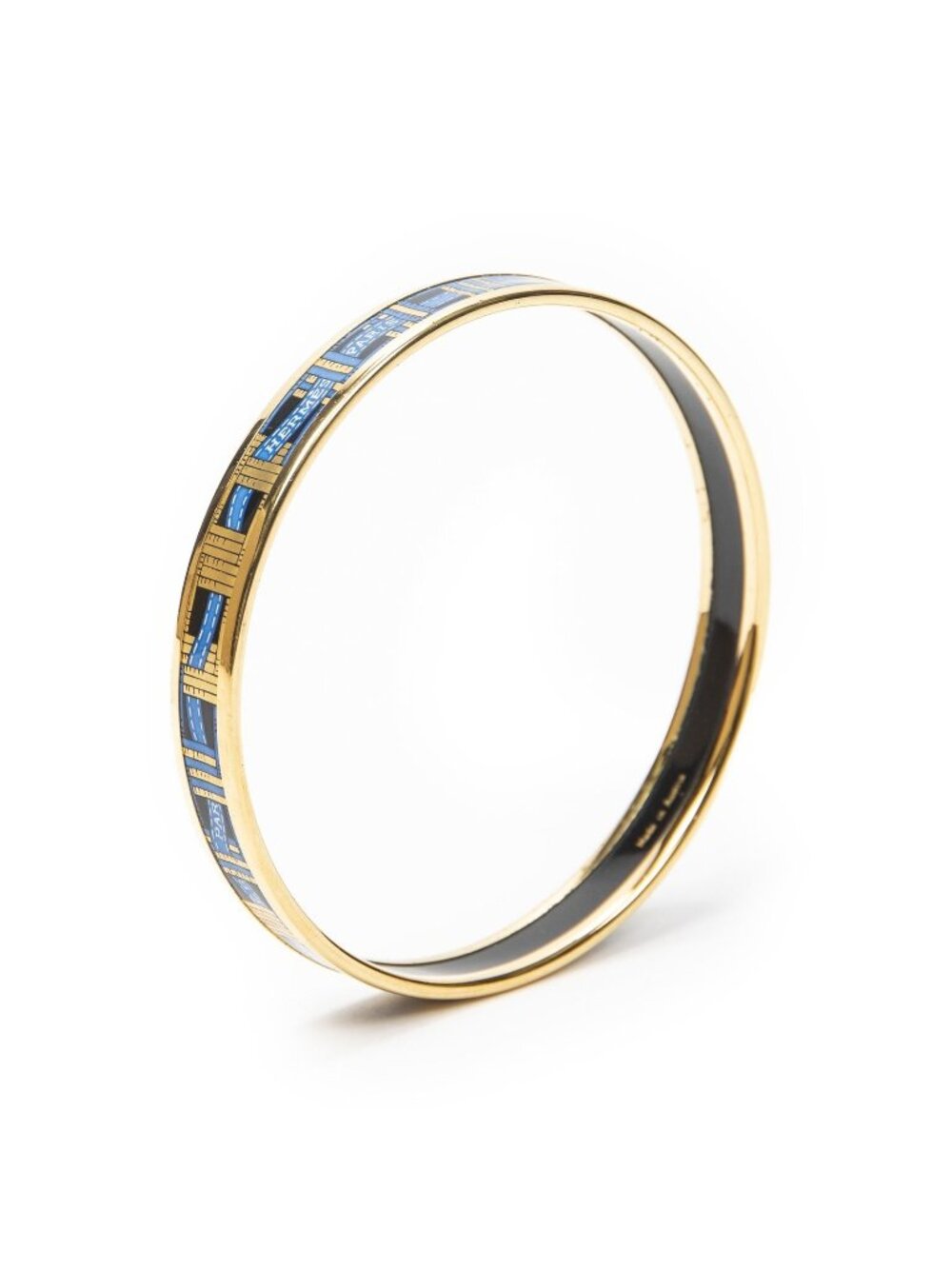 Hermes Enamel Bangle Blue Gold Ribbon Motifa Bracelet